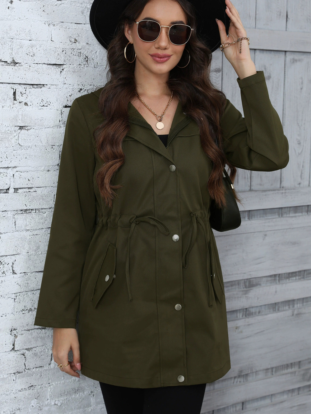 Zara Spring Autumn Hooded Trench Coat Mid Length Waist Cinched